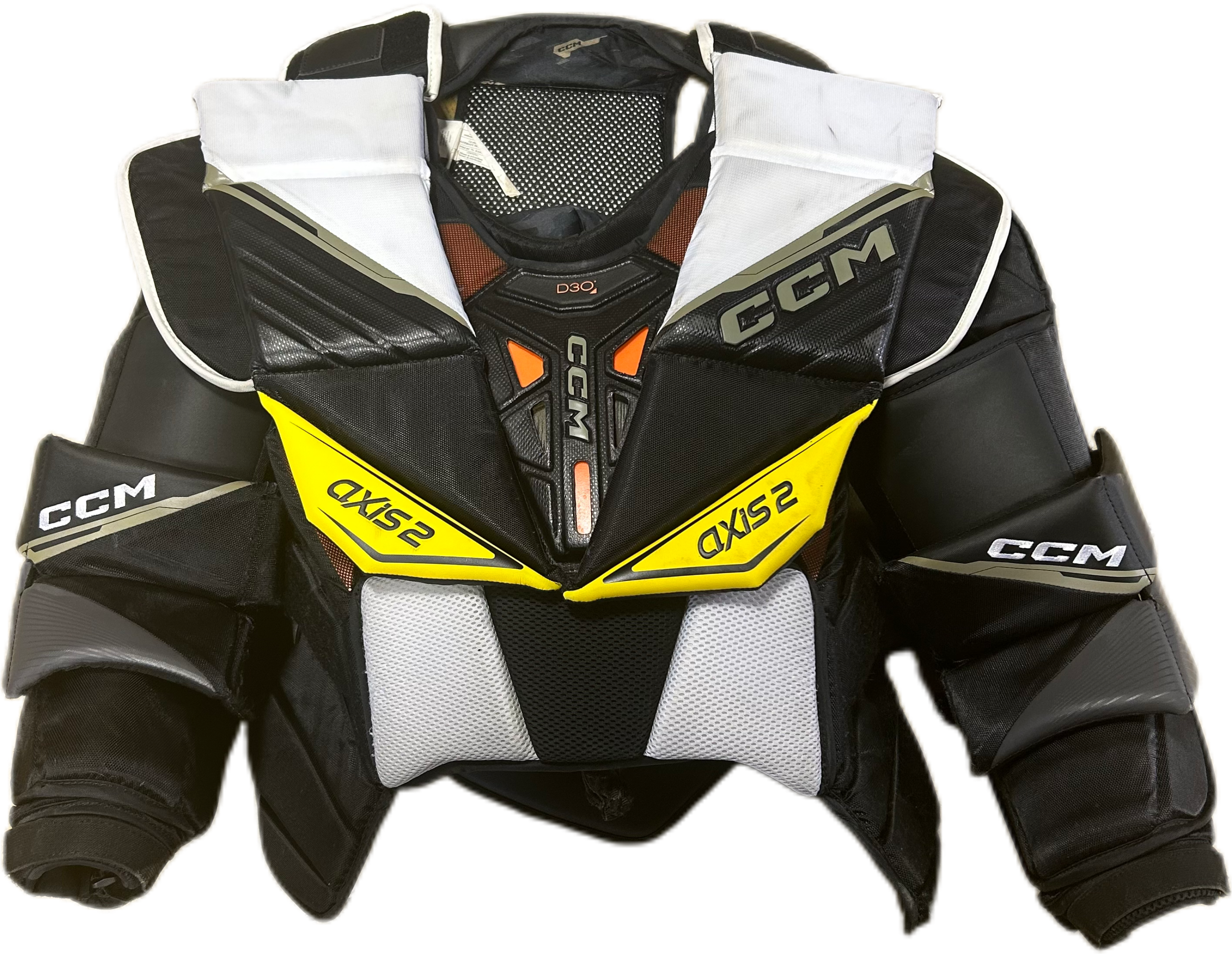 CCM Axis 2 - Plastron de gardien de but Pro Stock d'occasion (noir/blanc)